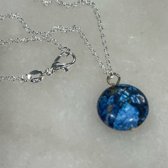 Tempest Stone Blue Pendant and Silver Necklace - Picture 2 of 4